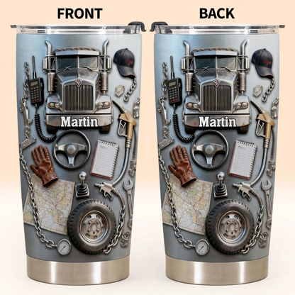 Personalized Truck & Tools Stainless Steel Tumbler 20oz – Custom Gift for Truck Drivers, Mechanics & Truck Enthusiasts