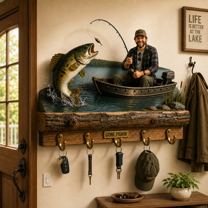 Personalized Fishing Wall Mounted Key Holder – Custom Rustic Hook Rack Gift For Fisherman