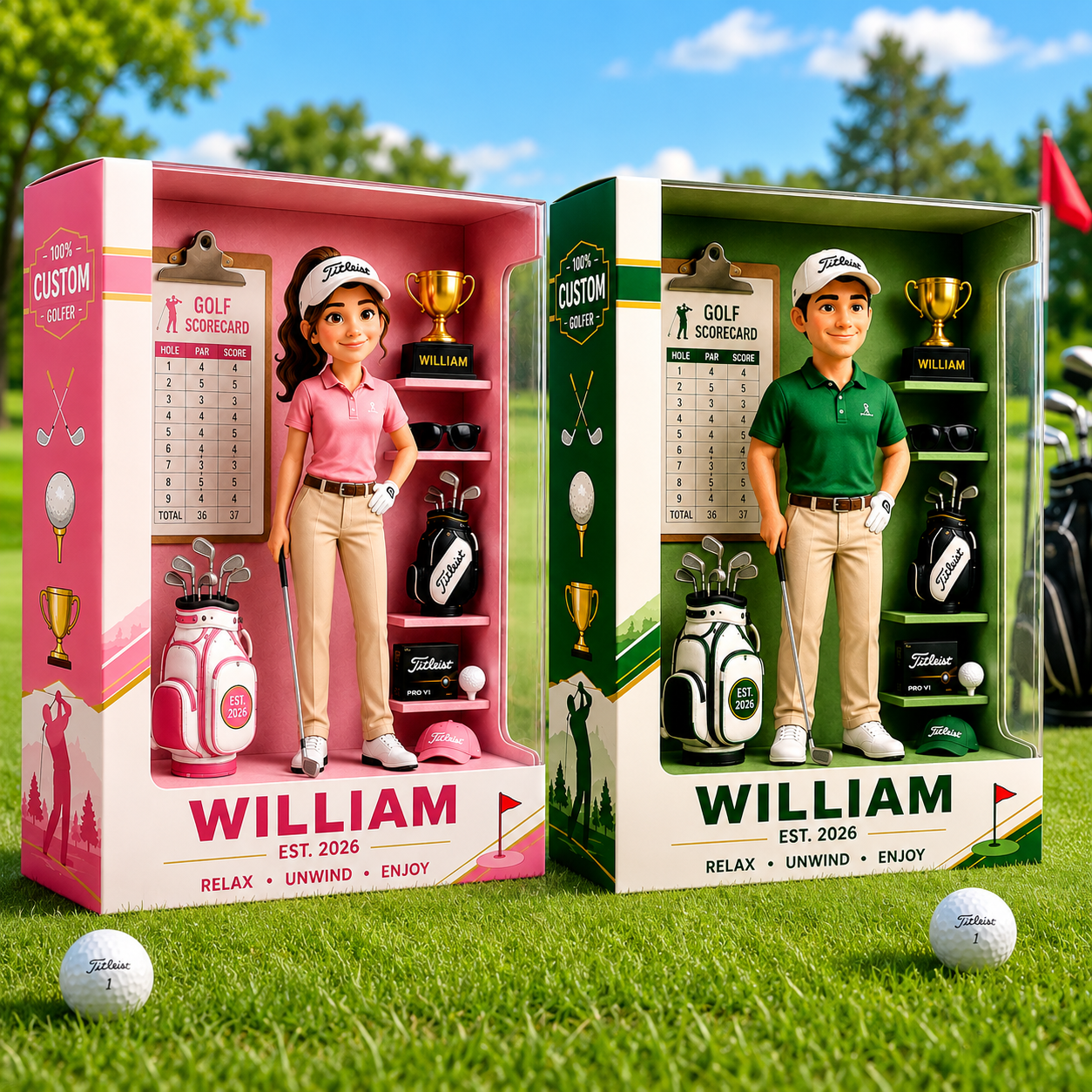 Personalized Golf Acrylic Display Case – Custom Name Golfer Diorama Keepsake, Golf Lover Gift, Golf Desk Decor