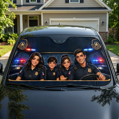 Personalized Police Family Auto Sunshade – Custom Family Car Windshield Cover Gift For Police Officers