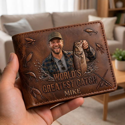 World's Greatest Catch - Personalized Fishing Dad Leather Wallet
