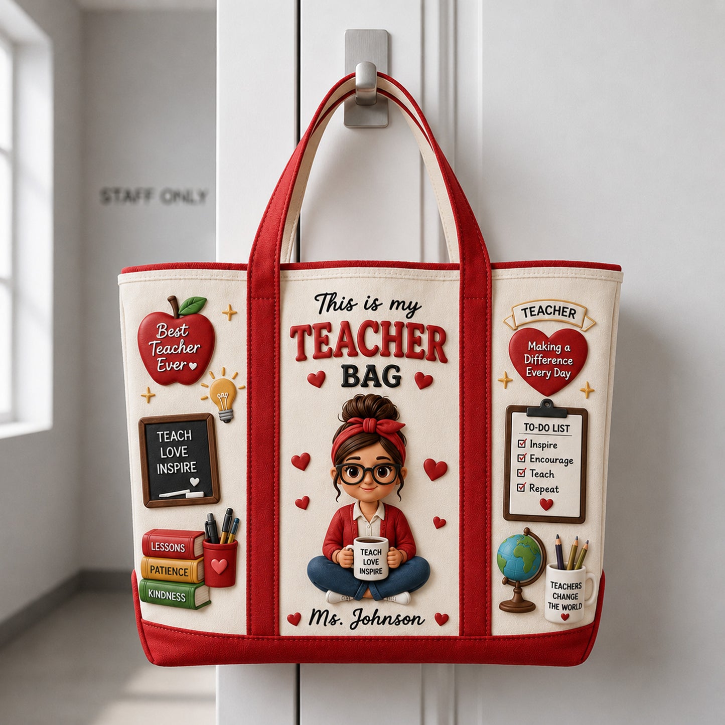 Personalized Teacher Bag Canvas Tote – Custom Name Teacher Appreciation Gift