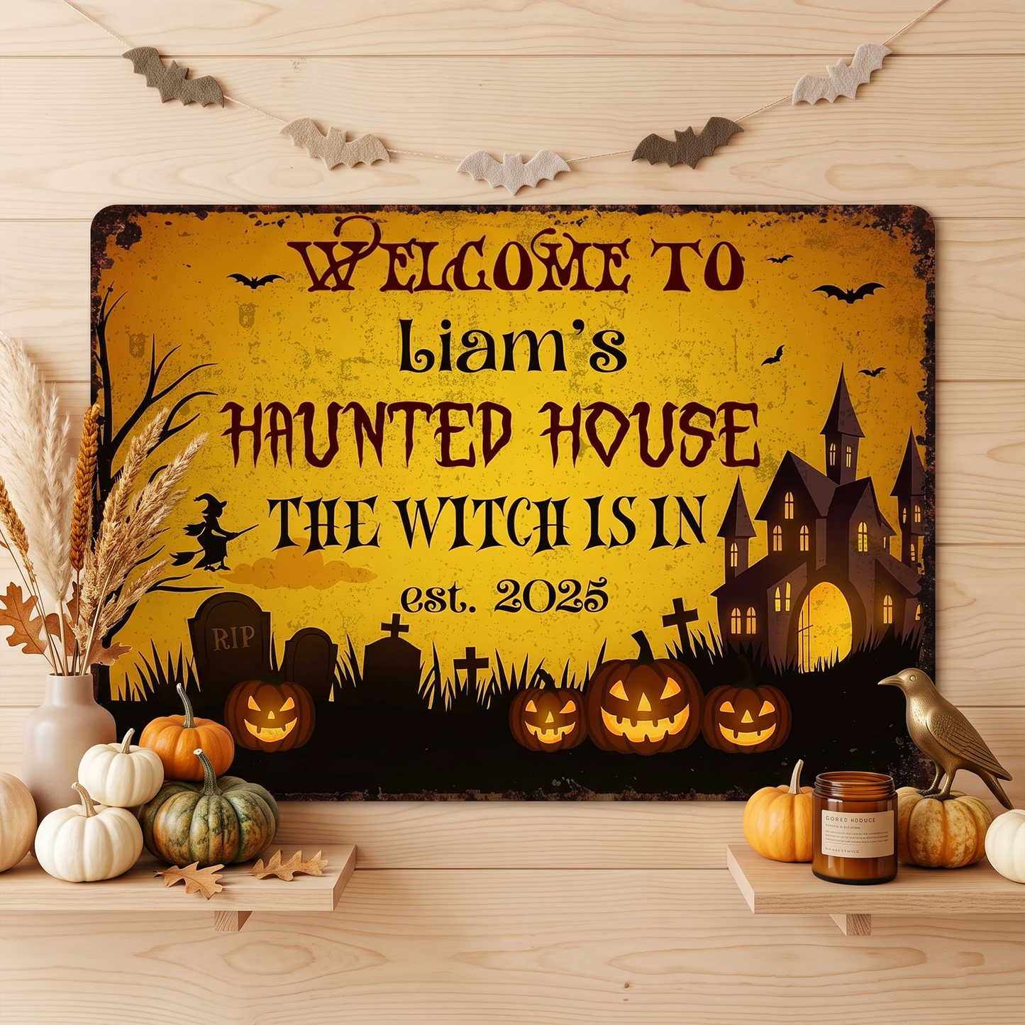 Welcome To Haunted House, The Witch Is In, Personalized Metal Sign, Gift For Halloween Enthusiasts