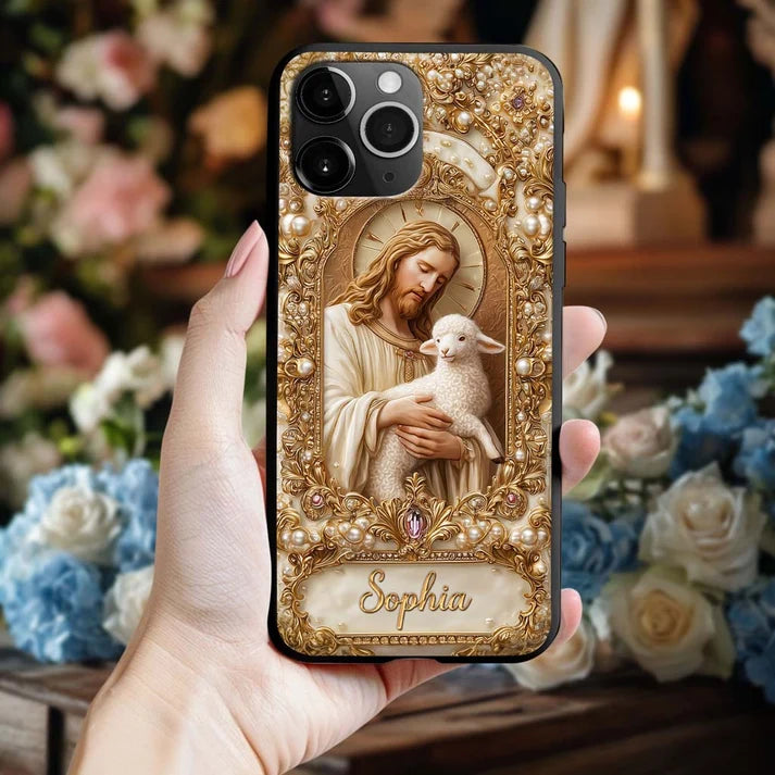 Custom Name Jesus Holding Lamb - Personalized Christian Phone Case