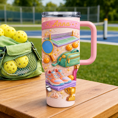 Personalized Pickleball Tumbler With Name, Custom Pickleball Travel Mug, Pickleball Lover Gift, Pickleball Player Cup, Sports Insulated Tumbler