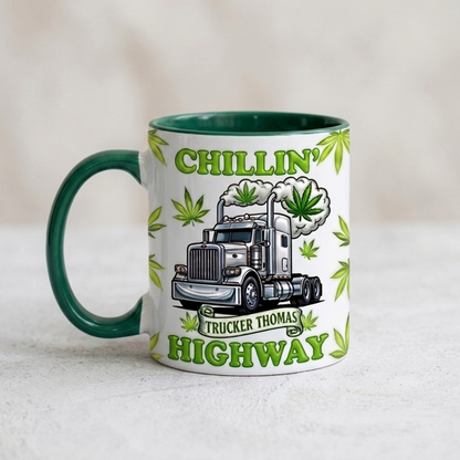 Chillin' Highway Personalized Trucker Accent Mug – Custom Name Funny Truck Driver Coffee Mug Gift