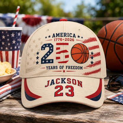 America 250th Anniversary Basketball Personalized Baseball Cap, Custom Name & Number Patriotic