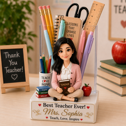 Personalized Teacher Acrylic Flower Pot With Custom Photo – Best Teacher Ever Classroom Decor Gift