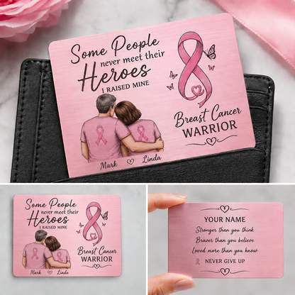 Personalized Breast Cancer Metal Wallet Card – Custom Name Stainless Steel Encouragement Card, Cancer Survivor Gift, Chemo Support Gift for Friend, Mom, Wife