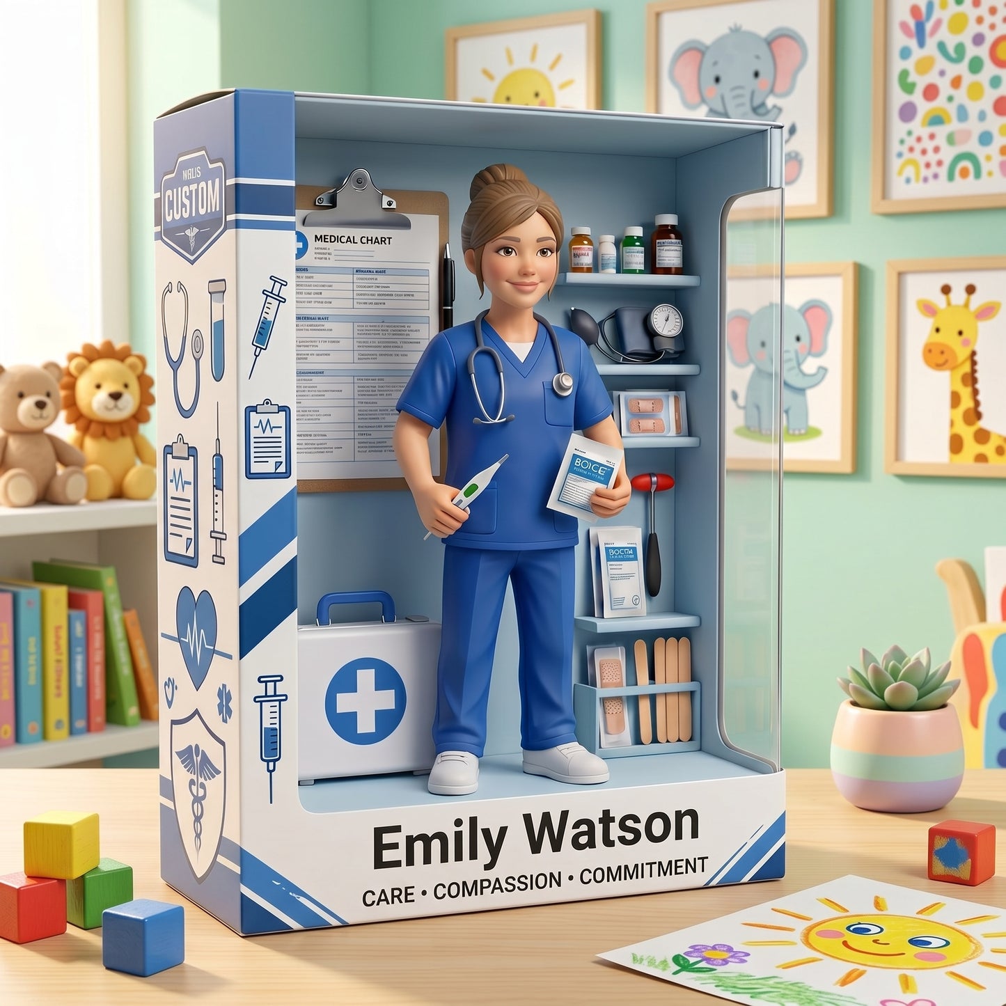 Personalized Nurse Acrylic Display Case, Custom Name Medical Diorama Keepsake, Healthcare Worker Gift, Nurse Desk Decor