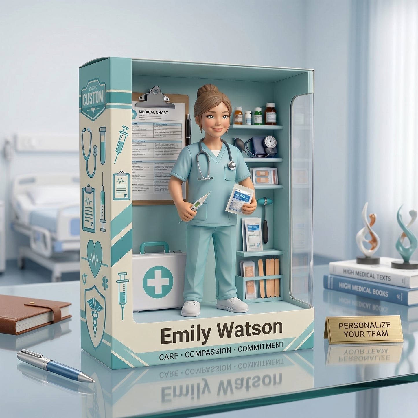 Personalized Nurse Acrylic Display Case, Custom Name Medical Diorama Keepsake, Healthcare Worker Gift, Nurse Desk Decor