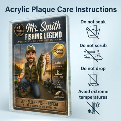 Personalized Fishing Legend Custom Photo Acrylic Plaque – Limited Edition Fishing Dad Grandpa Gift