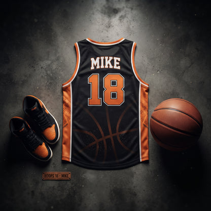 Personalized Pet Basketball Jersey – Custom Name & Number Sporty Jersey, Black Orange Hoops Pet Outfit