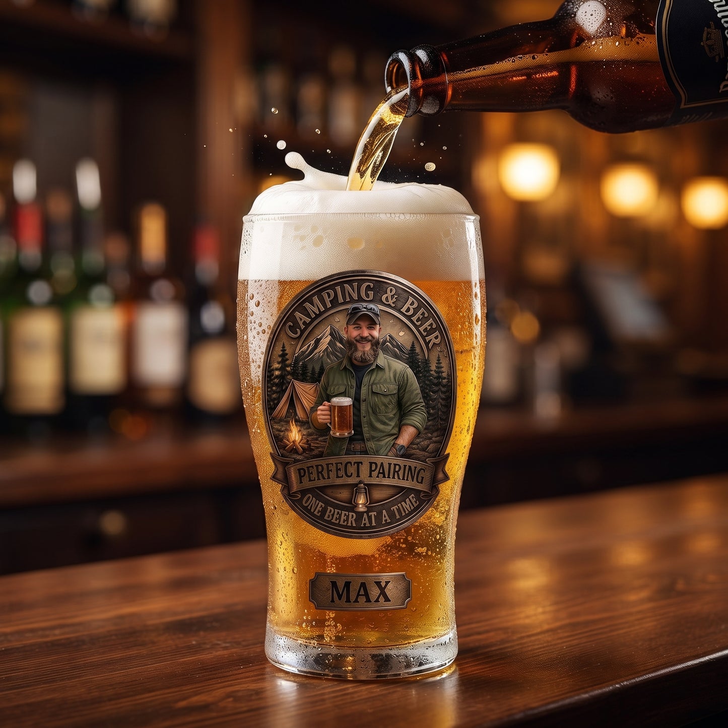 Personalized Camping Dad Beer Pint Glass – Custom Camping & Beer Gift for Dad