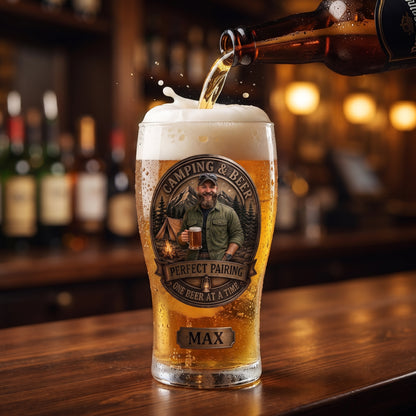 Personalized Camping Dad Beer Pint Glass – Custom Camping & Beer Gift for Dad