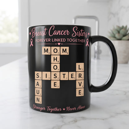 Personalized Breast Cancer Scrabble Name Mug – Forever Linked Together Support Gift
