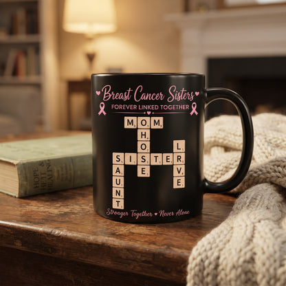 Personalized Breast Cancer Scrabble Name Mug – Forever Linked Together Support Gift
