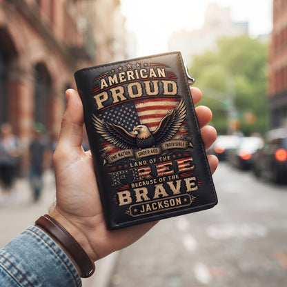 Personalized American Pride Pop-Up Wallet – Custom Name RFID Blocking Slim Leather Wallet, Patriotic Eagle & USA Flag Gift for Men, Veterans, Dad, Husband