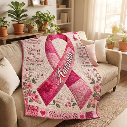 Personalized Breast Cancer Awareness Pink Ribbon Blanket – Custom Name Hope, Strength & Courage Gift for Survivor, Fighter or Supporter