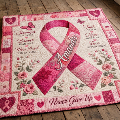Personalized Breast Cancer Awareness Pink Ribbon Blanket – Custom Name Hope, Strength & Courage Gift for Survivor, Fighter or Supporter