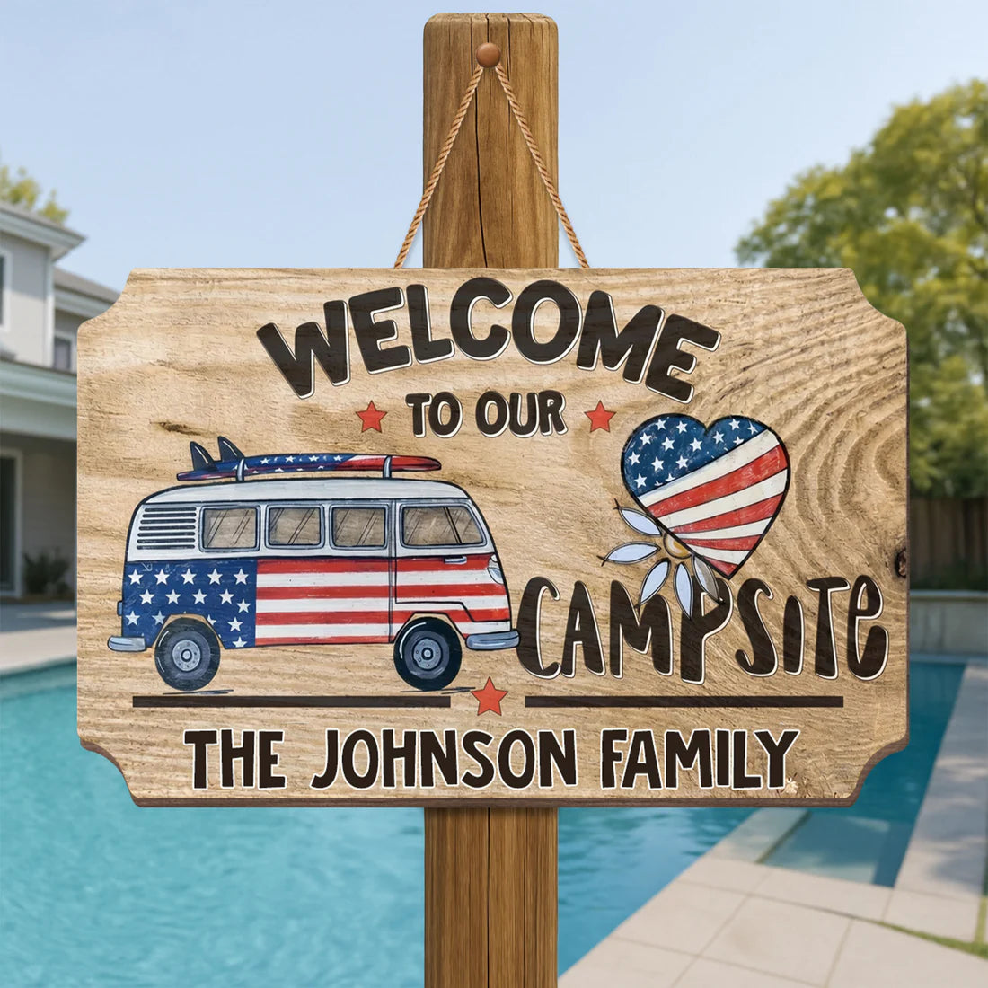 Welcome To Our Campsite, Wood Sign, Gift For Camping and Travel Lovers - Personalized Camping Wood Sign