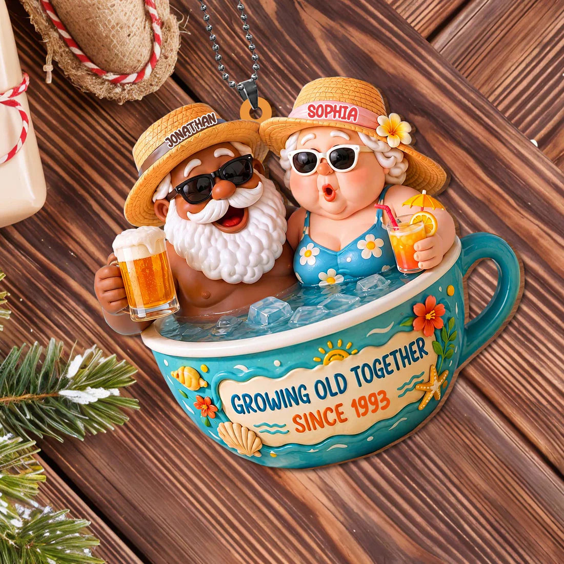 Growing Old Together, Wood Ornament, Gift For Couples and Summer Lovers