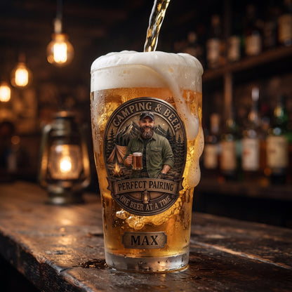 Personalized Camping Dad Beer Pint Glass – Custom Camping & Beer Gift for Dad