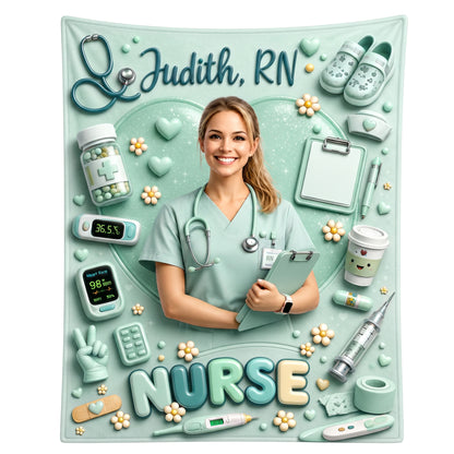 Personalized Nurse Photo Woven Blanket – Custom Photo & Name Nursing Gift for RN, LPN, CNA | Healthcare Appreciation Blanket