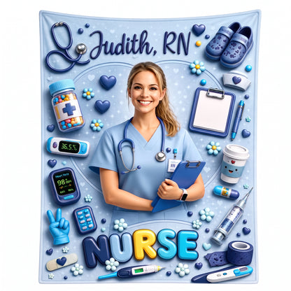 Personalized Nurse Photo Woven Blanket – Custom Photo & Name Nursing Gift for RN, LPN, CNA | Healthcare Appreciation Blanket