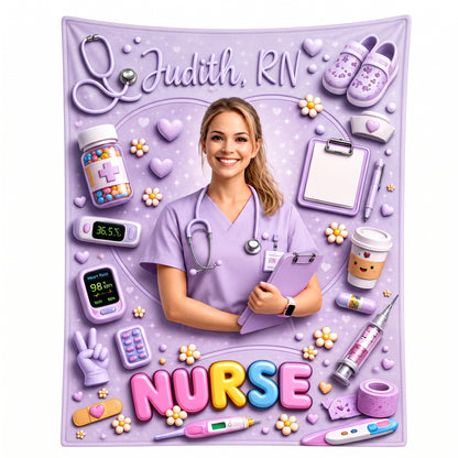 Personalized Nurse Photo Woven Blanket – Custom Photo & Name Nursing Gift for RN, LPN, CNA | Healthcare Appreciation Blanket