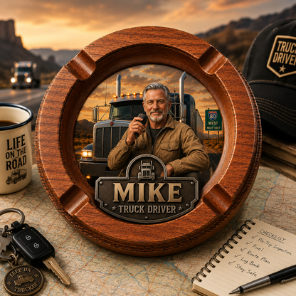 Personalized Truck Driver Ashtray For Cigars | Custom Name Trucker Keepsake | Gift for Dad, Husband, Grandpa | Truck Driver Desk Decor
