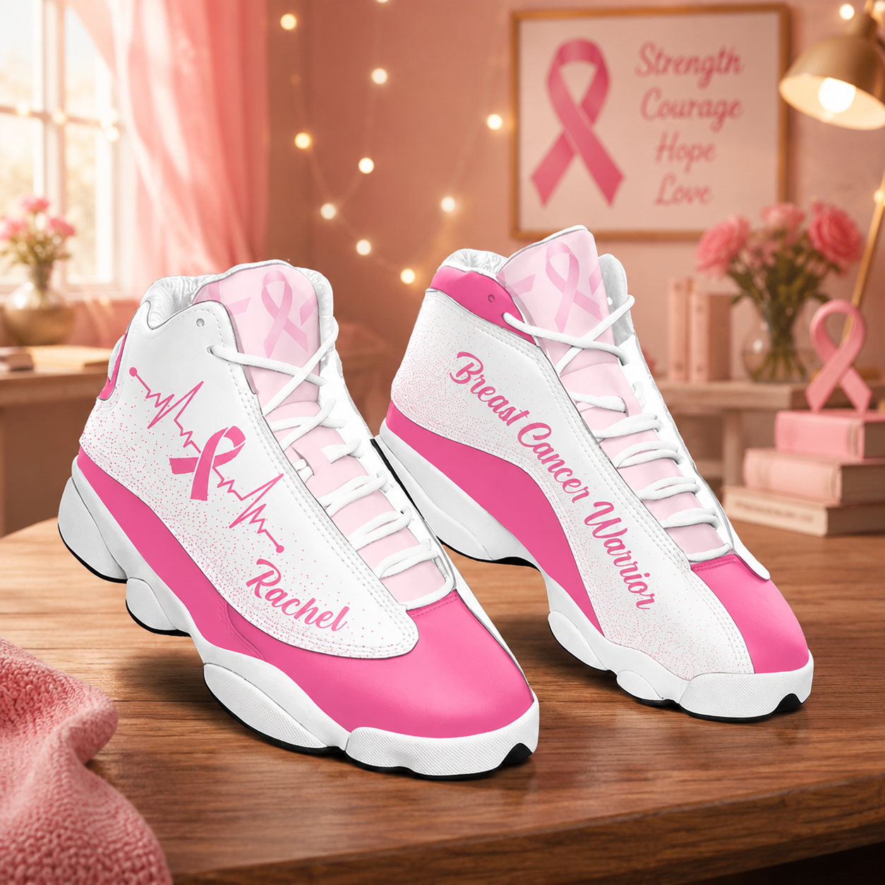 Personalized Breast Cancer Awareness Shoes – Custom Name High Top Sneakers