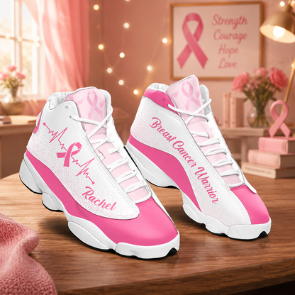 Personalized Breast Cancer Awareness Shoes – Custom Name High Top Sneakers