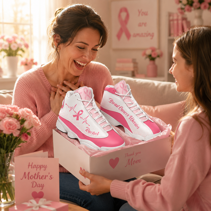 Personalized Breast Cancer Awareness Shoes – Custom Name High Top Sneakers