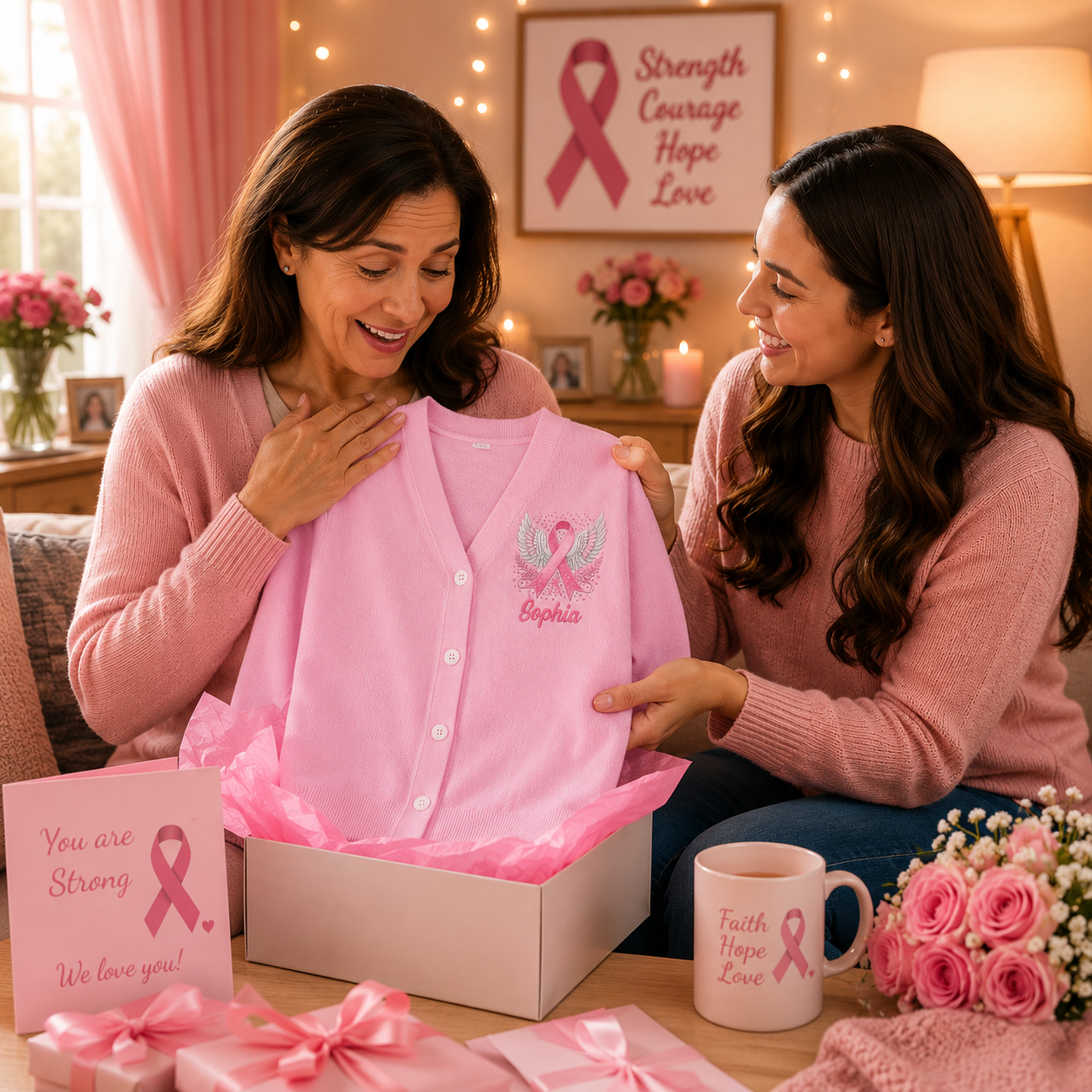 Personalized Breast Cancer Awareness Cardigan - A Heartfelt Gift for Mom