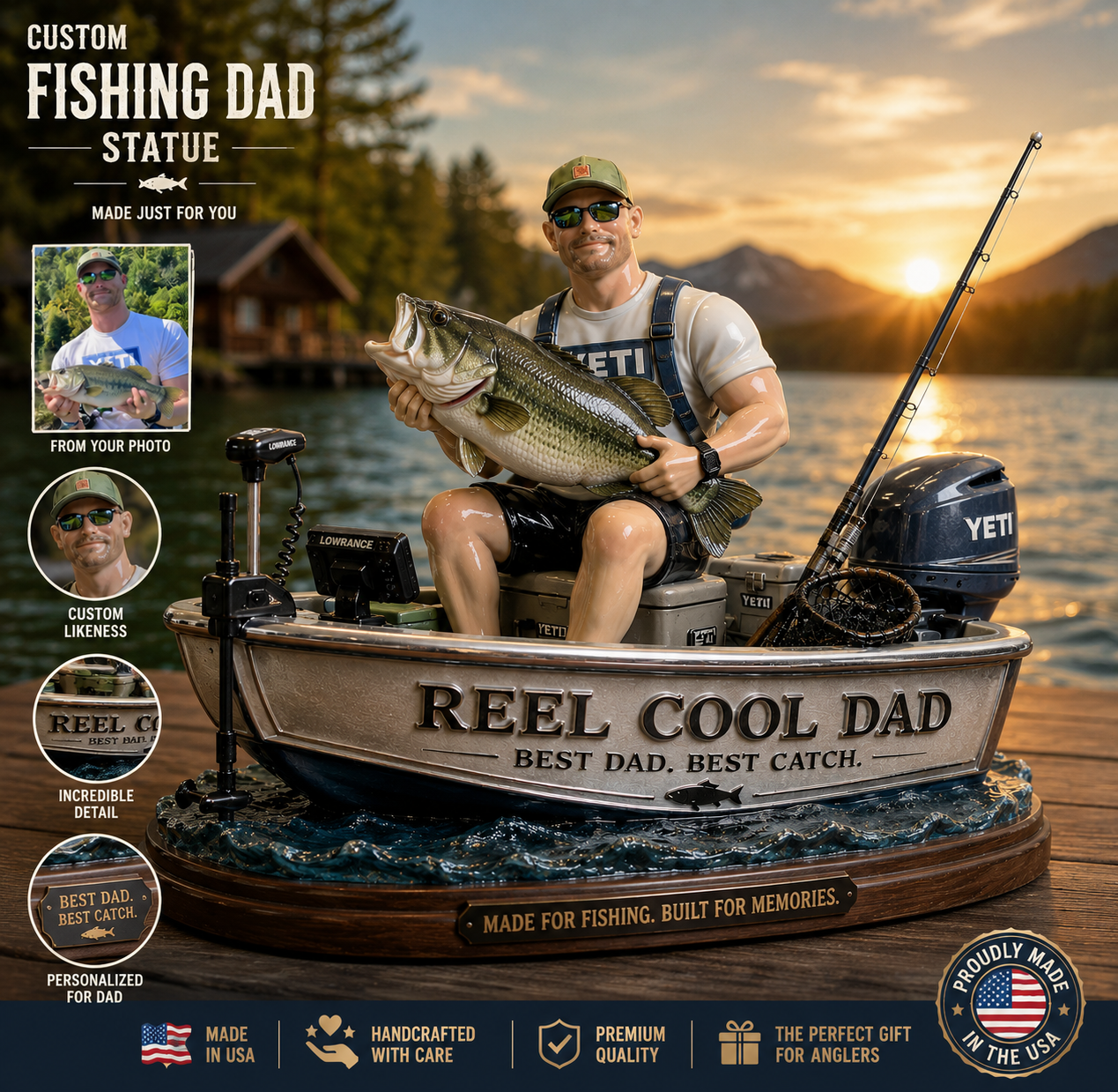 Fishing Dad – Personalized Bass Fishing Custom Shaped Acrylic Plaque, Reel Cool Dad Gift for Father