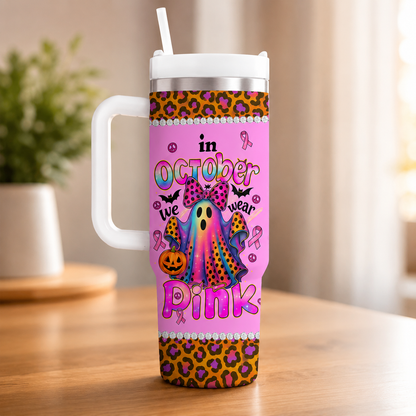 Breast Cancer Awareness Halloween Ghost - Personalized 40oz Stainless Steel Tumbler