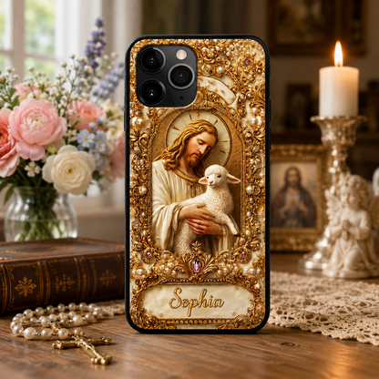 Custom Name Jesus Holding Lamb - Personalized Christian Phone Case