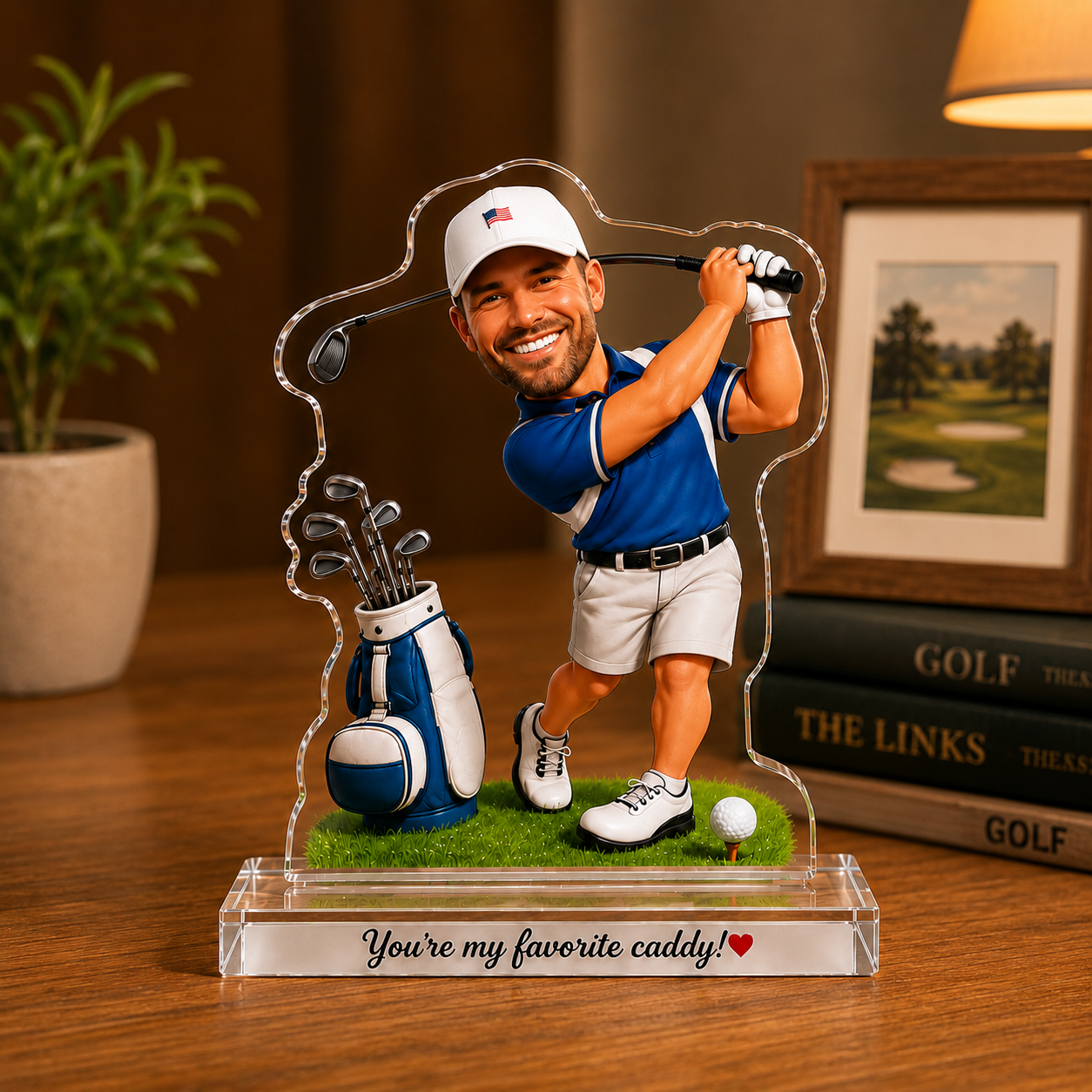 Funny Golf Gift Cartoonish Exaggerated Mascot Style – Personalized Photo Custom Shaped Acrylic Plaque