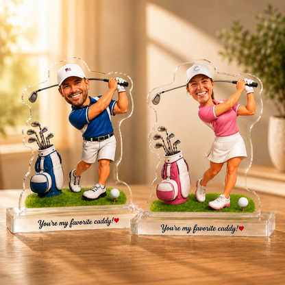 Funny Golf Gift Cartoonish Exaggerated Mascot Style – Personalized Photo Custom Shaped Acrylic Plaque