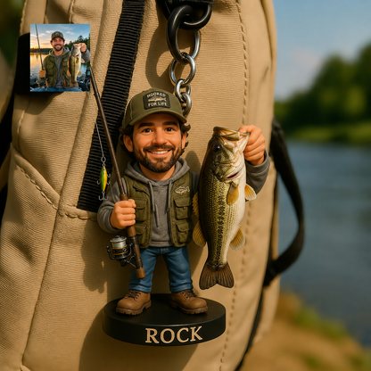 Custom Your Fishing Photo Pixar Style Fishing Backpack Ornament
