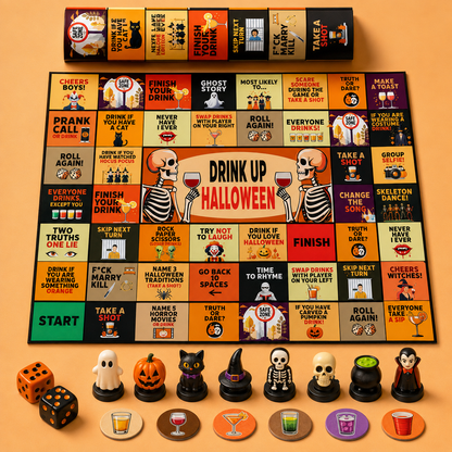 Personalized Halloween Drinking Game, Custom Family Name Board Game, Halloween Party Game for Adults, Spooky Drinking Game with Dice & Game Pieces