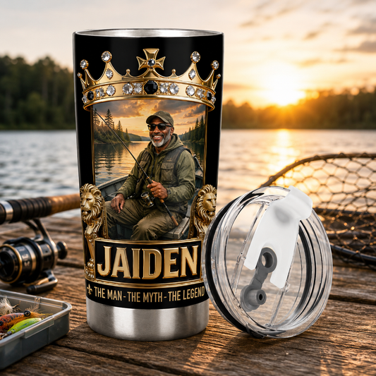 Personalized Fisherman Gift, Custom Fishing Scene Tumbler, Angler Stainless Steel Travel Mug, Father's Day Gift for Fishing Lovers