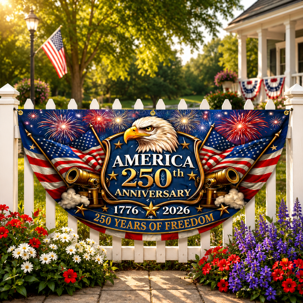 Personalized 250th Anniversary Bunting Flag, Custom Family Name Patriotic Banner 1776-2026, USA Semiquincentennial Decor, 4th of July Flag