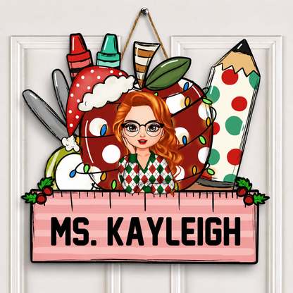 Best Teacher Ever Christmas - Personalized Custom Door Sign - Teacher's Day, Appreciation Gift , Christmas Gift For Teacher