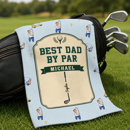 Best Dad By Par Personalized Golf Towel – Custom Golf Dad Gift with Kids Names, Perfect Gift for Golf Lover Dad, Personalized Golf Towel