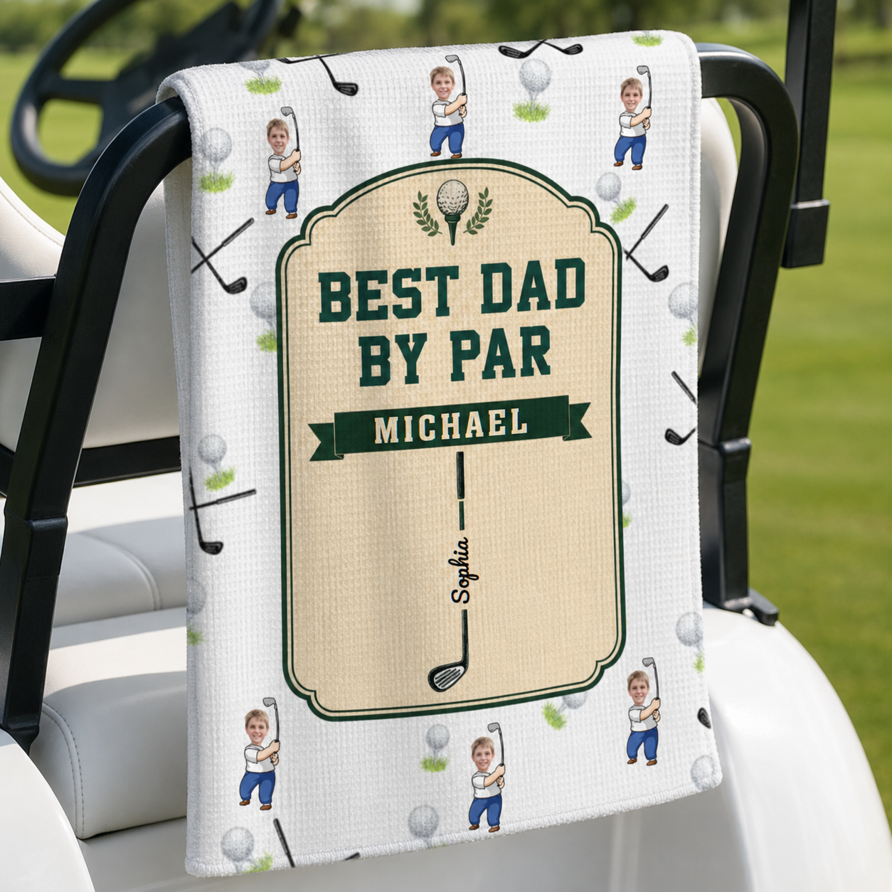 Best Dad By Par Personalized Golf Towel – Custom Golf Dad Gift with Kids Names, Perfect Gift for Golf Lover Dad, Personalized Golf Towel