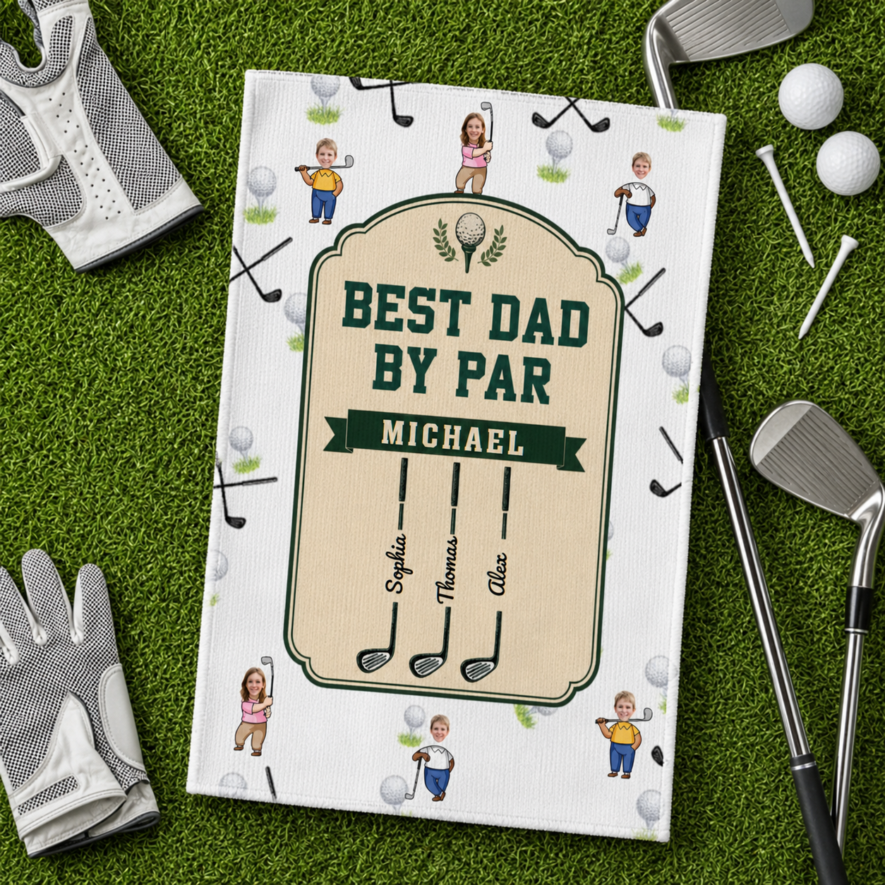 Best Dad By Par Personalized Golf Towel – Custom Golf Dad Gift with Kids Names, Perfect Gift for Golf Lover Dad, Personalized Golf Towel