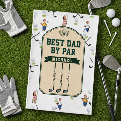 Best Dad By Par Personalized Golf Towel – Custom Golf Dad Gift with Kids Names, Perfect Gift for Golf Lover Dad, Personalized Golf Towel
