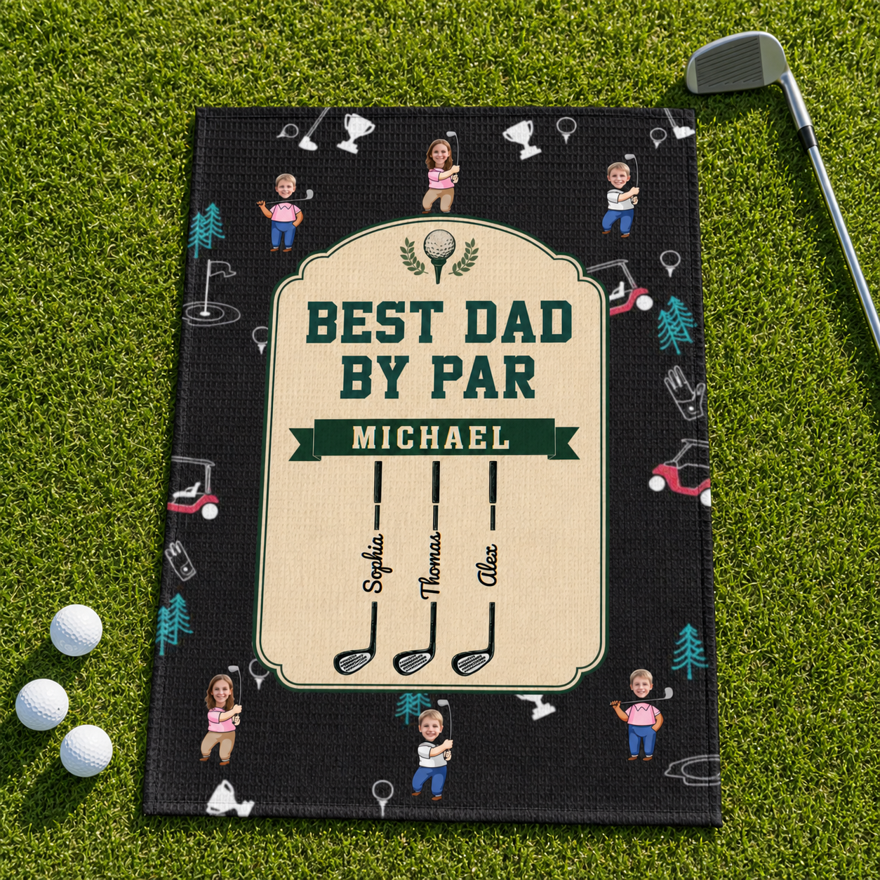 Best Dad By Par Personalized Golf Towel – Custom Golf Dad Gift with Kids Names, Perfect Gift for Golf Lover Dad, Personalized Golf Towel